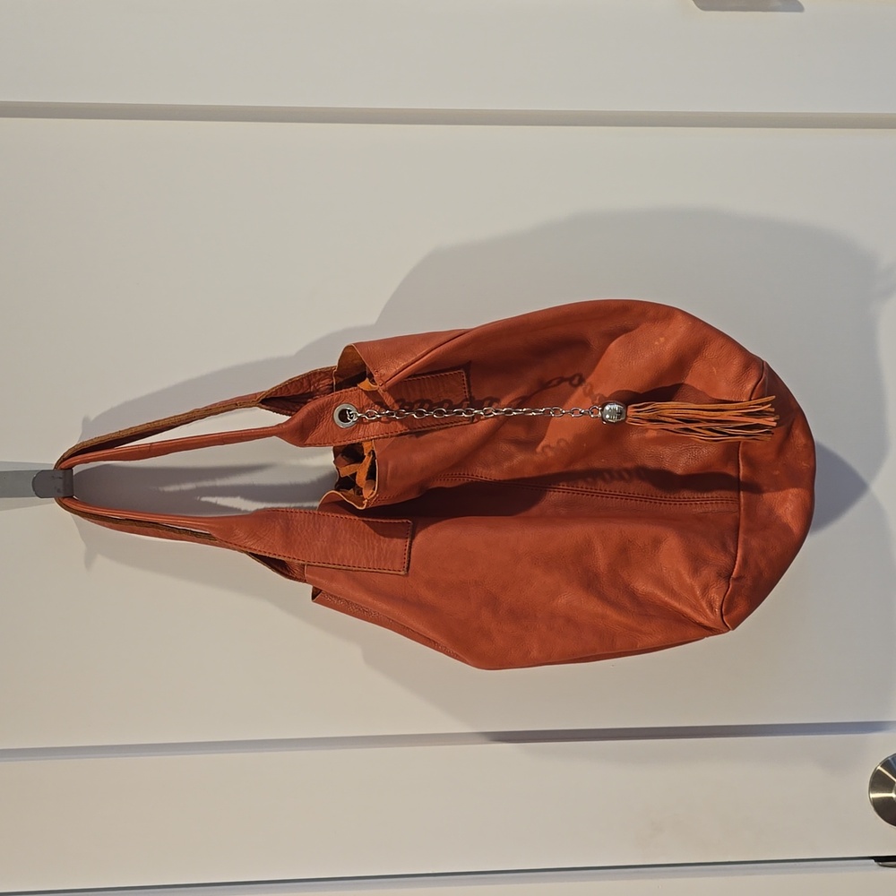Nardelli Womens Italy Made Orange Large Shoulder Bag Tote Purse Handbag Leather - Picture 2 of 12